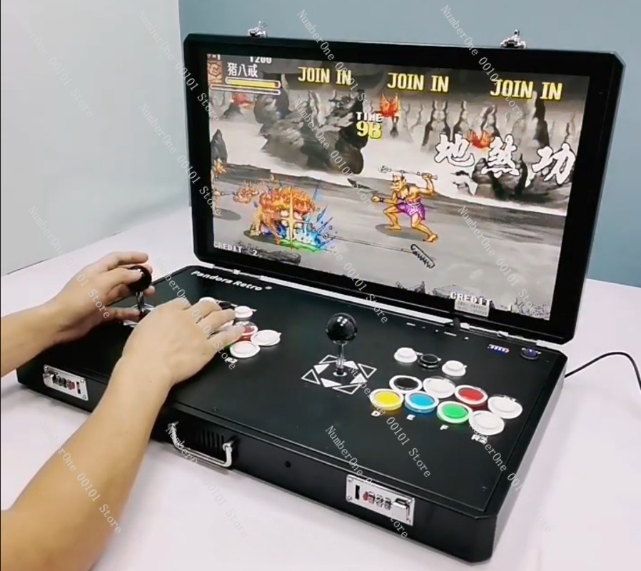 Arcade Games & Vending Co - เครื่องเล่นเกมอาร์เคดแบบพกพา สไตล์เรโทร พร้อมจอยสติ๊กคู่ในตัว รองรับเกมต่อสู้ มีเกมในตัวและสามารถเชื่อมต่อทีวีได้ ของเล่นพกพา